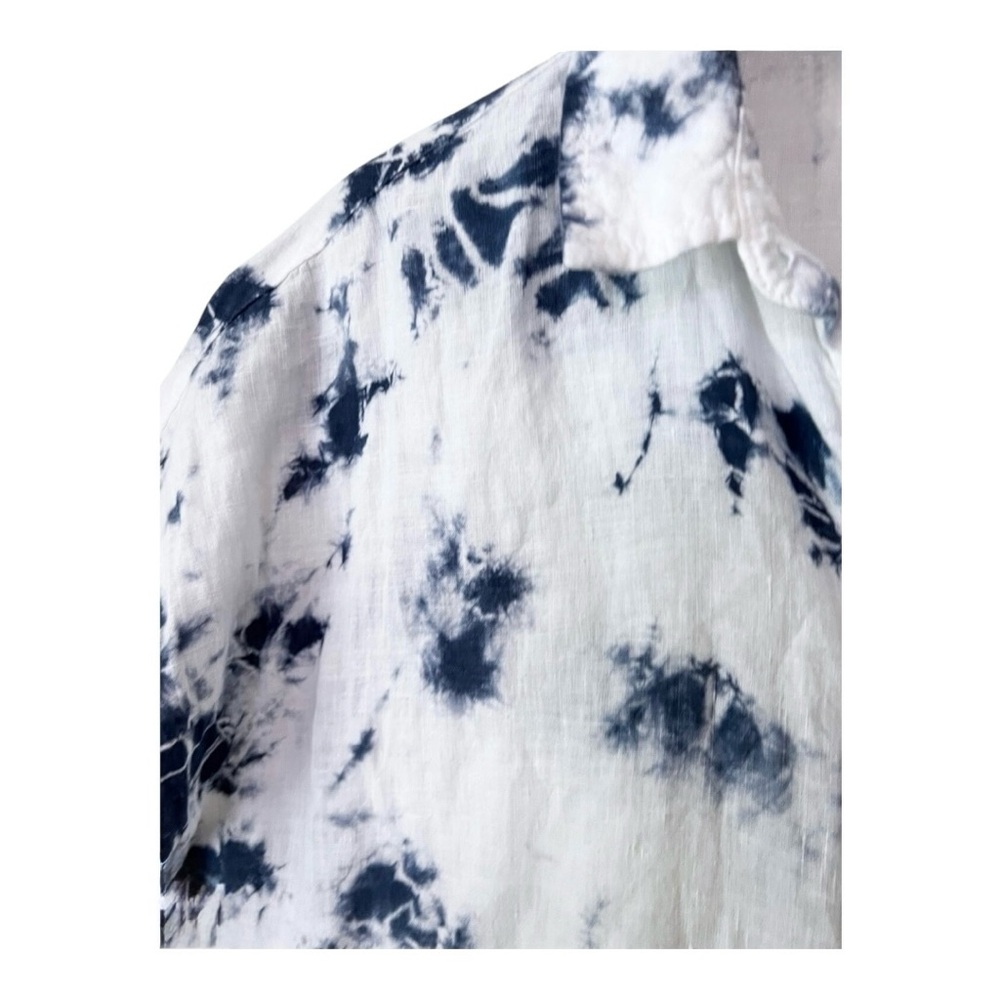 Rachel Zoe Blue White Tie-Dye Linen Button Front Collared Peplum Cropped Top - Picture 5 of 16